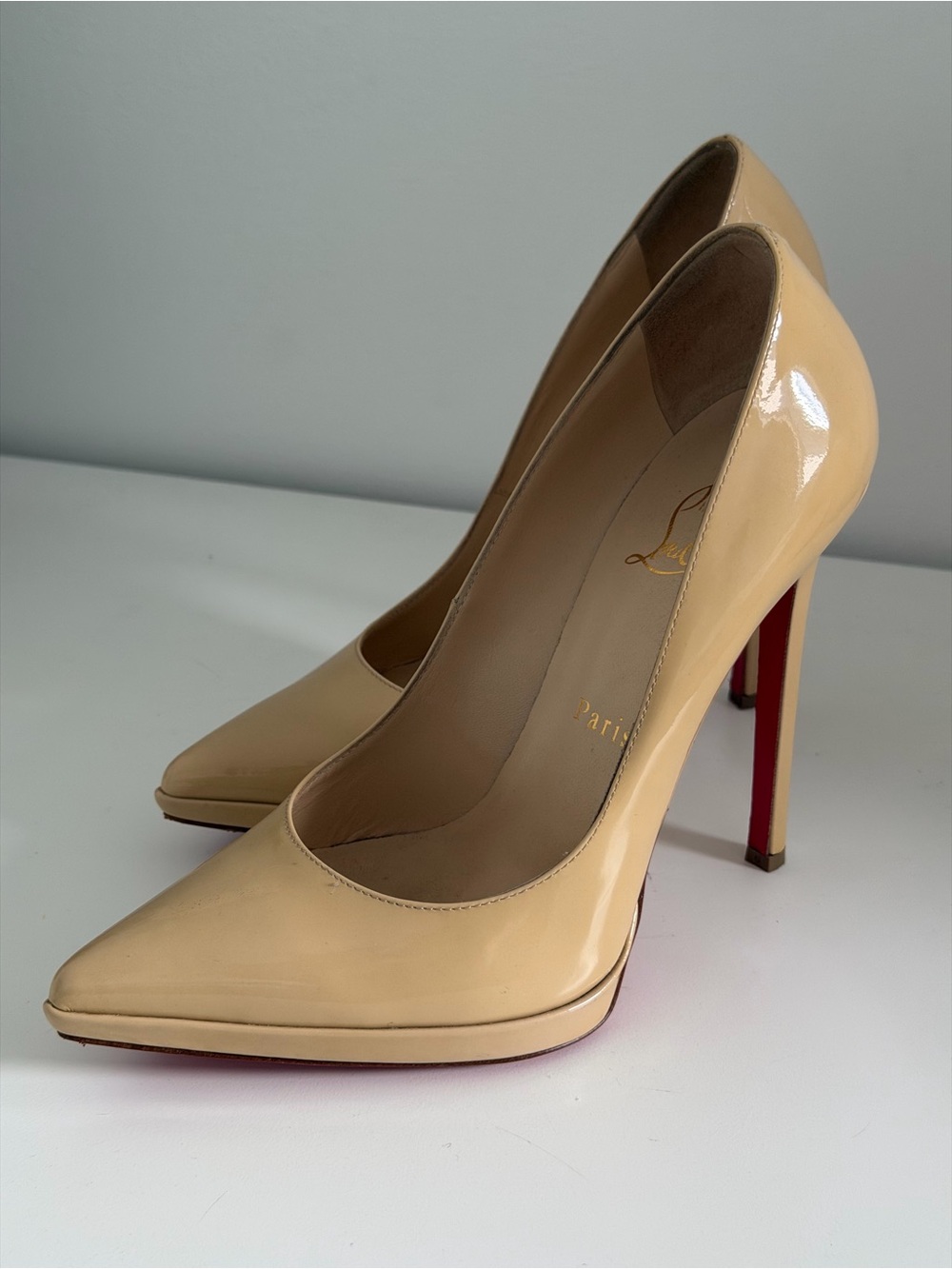 Christian Louboutin Beige Patent Leather Stiletto Pumps